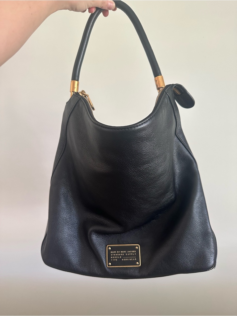 Marc Jacobs Too Hot Too Handle Black Leather Hobo Bag with Gold Accents